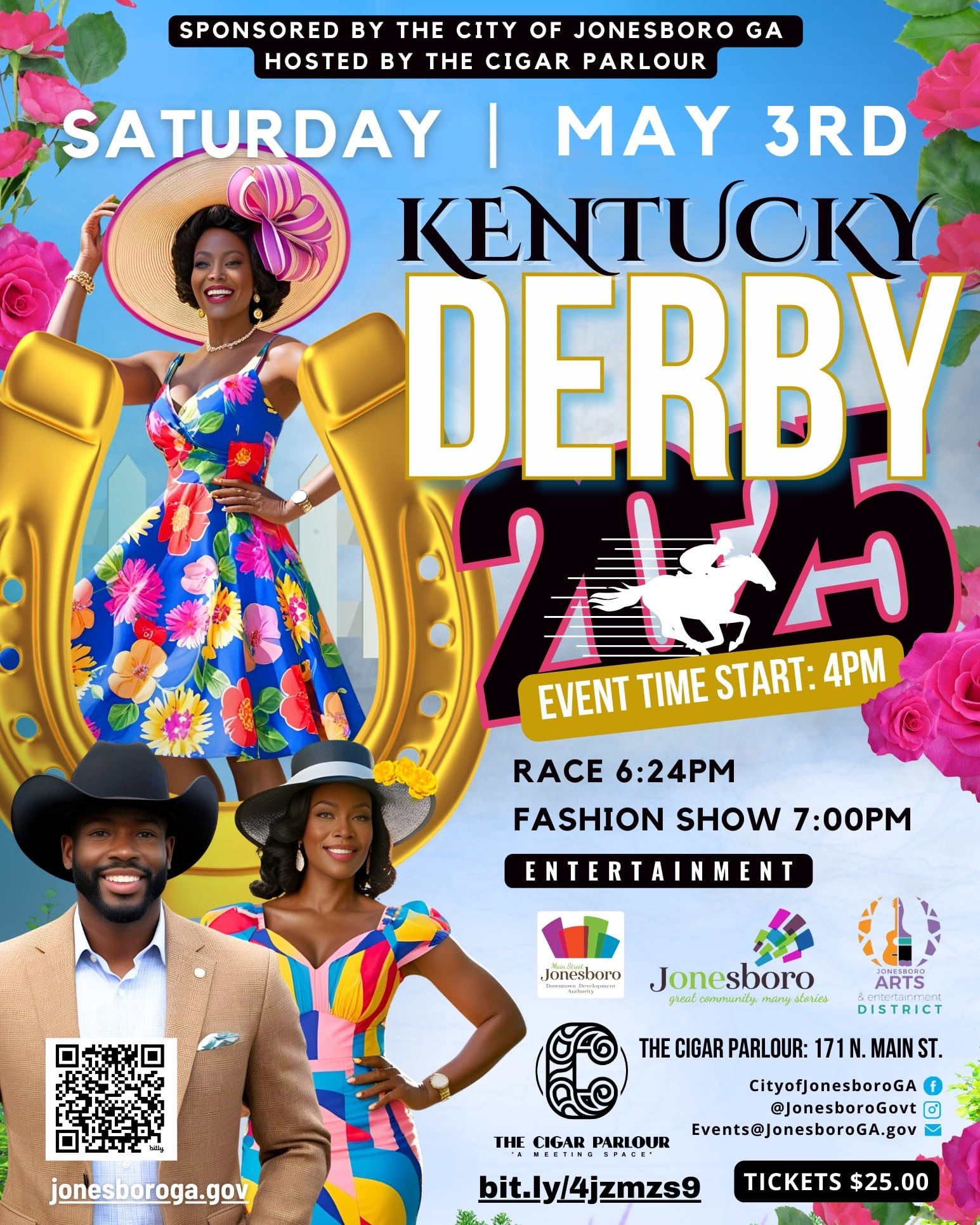 The Cigar Parlour @thecigarparlour is hosting a Kentucky Derby: Viewing Party on Saturday, May 3rd, 2025 at 171 N. Main Street, Jonesboro, GA. This event is sponsored by the City of Jonesboro @cityofjonesboro
This event starts at 4:00pm
The race begins in 6:24pm
The Fashion Show starts at 7:00pm
Come Dressed to Impressed!
#kentuckyderby #seeclaytoncountyga #southsideatl #CigarLife #jonesboroga #atlanta