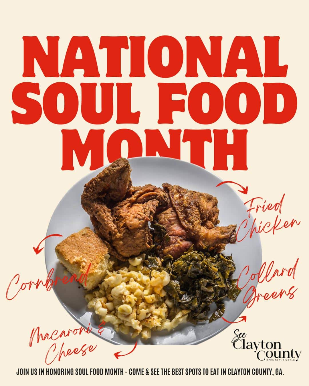 Thereโs no better time to taste the rich flavors, history, and culture served up daily in Clayton County, GA โ just minutes south of Atlanta.
From fried chicken and collard greens to peach cobbler and cornbread, our soul food spots are serving up comfort on every plate.
Here are some Clayton County Soul Food restaurants that the Locals love:
๐Lewis's Little This Little That (9 miles from the ATL Airport) @lewis_ltlt
7929 N Main St, Jonesboro, GA 30236
Sunday: 12pm - 6pm, Tuesday - Friday: 4pm - 8pm , and Saturdays & Mondays: Closed
๐ Ray's Southern Foods (4 miles from the ATL Airport)
4150 Jonesboro Rd Building B #800, Forest Park, GA 30297
Sunday: 11am - 7pm, Monday & Tuesday: Closed, Wednesday- Thursday: 11am - 8pm, Friday- Saturday: 11am - 9 pm @rayssouthernfoods
๐ Mommadede's Southern Cooking Soulfood & BBQ Cafe (17 miles from the ATL Airport)
11350 Tara Blvd # B, Hampton, GA 30228
Sunday: 1pm - 7pm , Monday- Wednesday: Closed, Thursday- Saturday: 1 pm - 8 pm @mommadedesouthern
๐ Yummies Cafe (8 miles from the ATL Airport)
7523 GA-85, Riverdale, GA 30274
Sunday: Closed, Monday: 6pm - 1am, Tuesday - Saturday: 9am - 3 am @yummies_cafe
Whether you're a local looking to rediscover a classic or a visitor ready for your next foodie adventure, Clayton Countyโs soul food restaurants are a must on your itinerary.
๐Come hungry, leave full โ and with a story to tell.
#SeeClaytonCountyGA #SoulFoodMonth #TasteTheSouth #DineInClayCo #ExploreGeorgiaEats #BlackCulinaryCulture #FoodieTravel #ExploreGeorgia #morrowga #tourism #jonesboroga #riverdalega #lakecityga #georgiatravel #GeorgiaTrip #forestparkga #travelblogger #explorepage #Claytonconnected #southsideatl #atlanta #ClaytonCountyGA #JonesboroGA #TravelMatters #VisitGeorgia #lovejoyga #soulfood