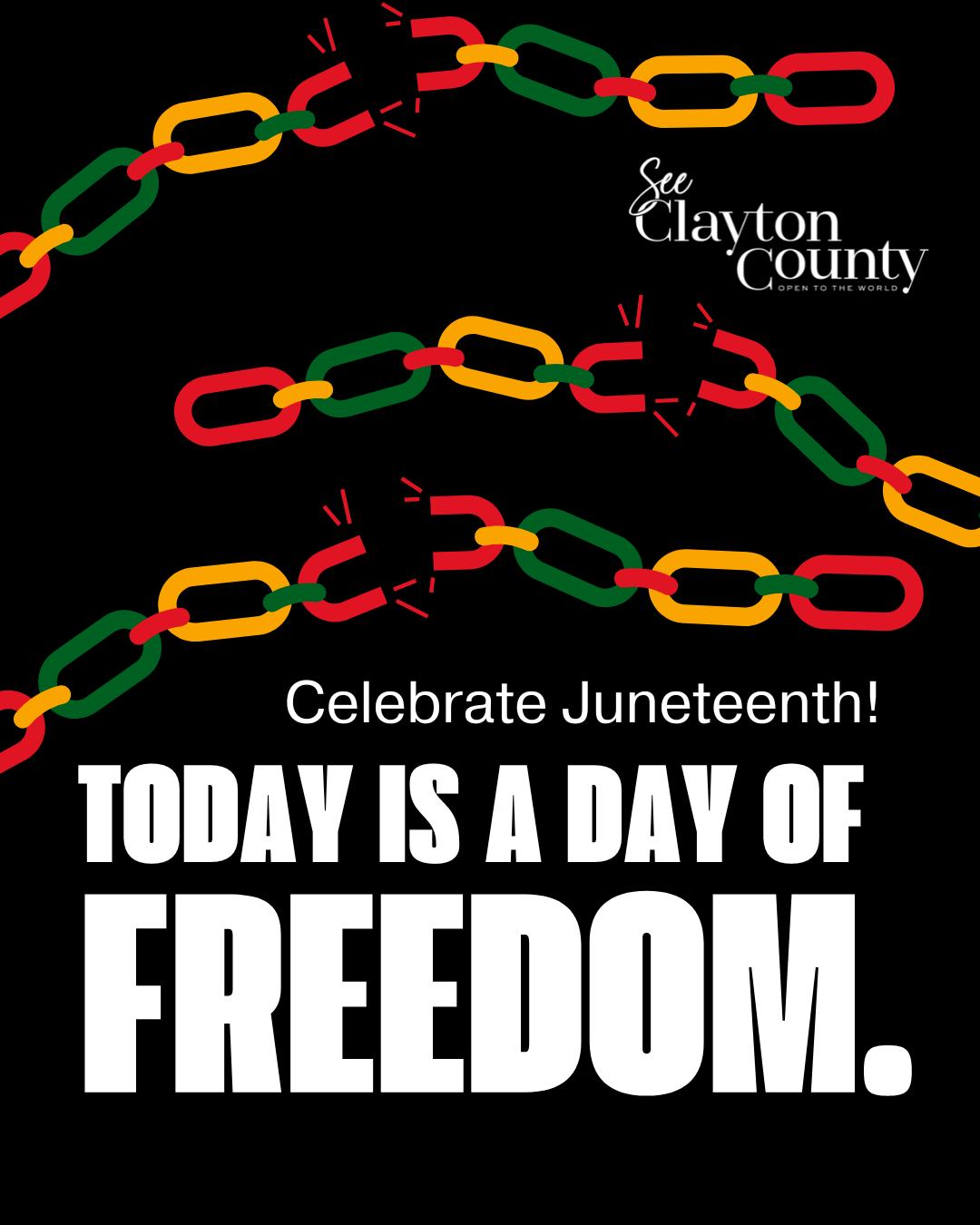 Wishing everyone a safe and joyful Juneteenth holiday from See Clayton County, GA! ✨ As we honor freedom and heritage, we invite you to explore the rich culture, Black history, and vibrant communities just minutes south of Atlanta. #SeeClaytonCountyGA #Juneteenth #TravelSouth #metroatlanta #atlanta #southsideatl #ClaytonCountyGA #ForestParkGA #JonesboroGA #MorrowGA #TravelMatters #VisitGeorgia #LovejoyGA #ClaytonCounty #riverdalega