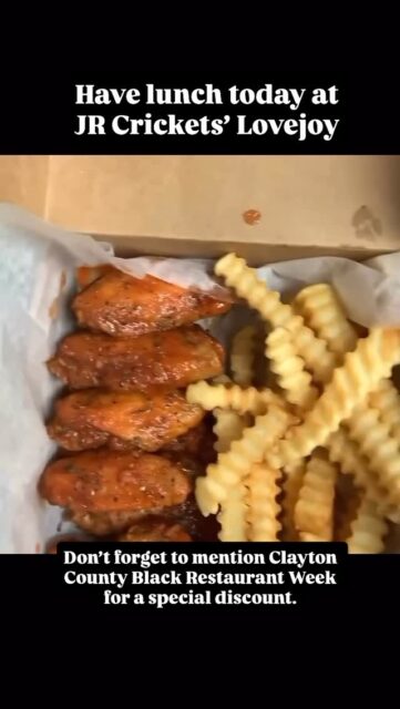 Clock is ticking, Clayton County! ā³ 
You have until the end of today to enjoy the special offers for Black Restaurant Week.
Why not grab lunch at JR Crickets Lovejoy @jrcrickets_lovejoy and support local? 
Donāt let these delicious deals slip away! Support our Black-owned businesses and treat yourself to a great meal.
Find out about JR Cricketsā and other participating restaurantsā deals at dineinclayco.com. š 
#ClaytonCountyGeorgia #BlackOwnedBusiness #RestaurantWeek #EatLocal #JRCricketsLovejoy #seeclaytoncountyga  #dineinclayco  #claytoncountyga