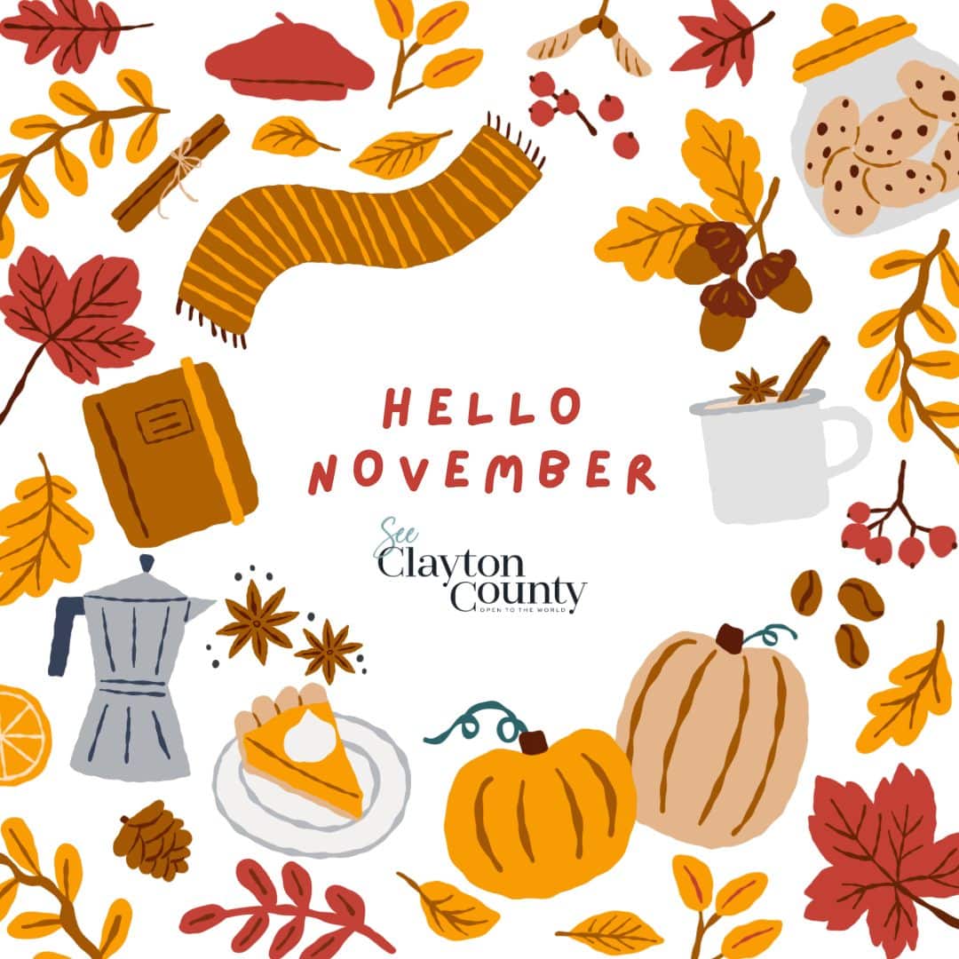 Hello, November! 🍂

Cooler temps, cozy vibes, and new adventures are waiting here in Clayton County, GA. From scenic trails to festive events, there’s something for everyone this season. 

Let’s make it a November to remember! 💛✨

#SeeClaytonCountyGA #ClaytonCountyGA #HelloNovember #FallVibes #Autumn #thanksgiving