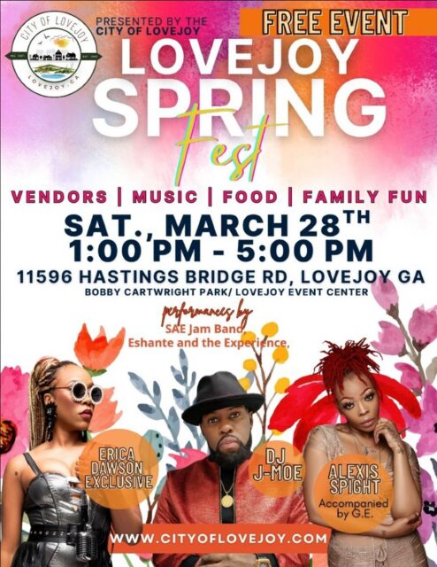 Spring is calling and there’s no better place to celebrate than in Clayton County, GA 🌸☀️

Join the @cityoflovejoy for the Lovejoy Spring Fest, a vibrant afternoon filled with live music, local vendors, great food, and family-friendly fun. Whether you're visiting from nearby or planning a weekend getaway just minutes south of Atlanta, this is your chance to experience the energy and community spirit that makes Lovejoy a must-visit destination.

Enjoy live performances, shop unique finds from local vendors, and savor delicious bites while soaking in the sounds of the season. From music lovers to families looking for a fun day out, there’s something here for everyone.

📍 Bobby Cartwright Park | Lovejoy Event Center
🗓 Saturday, March 28
⏰ 1 PM to 5 PM
🎟 Free admission

Make it a day trip or turn it into a full Clayton County experience. Explore, dine, and discover more while you're here.

#SeeClaytonCountyGA #ClaytonCountyGA #VisitLovejoy #ThingsToDoInGeorgia #SpringFest #ExploreGeorgia