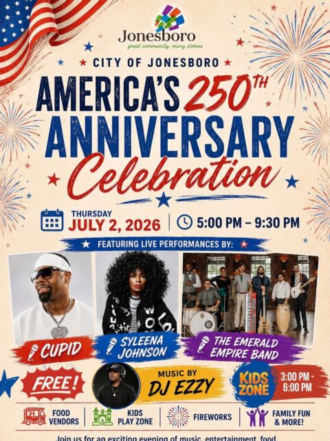 For everyone asking if Jonesboro is hosting an Independence Day celebration this year… here’s your confirmation.
Visitors and residents alike are invited to experience the City of Jonesboro’s America’s 250th Anniversary Celebration, a free evening of live entertainment, local food vendors, family-friendly activities, and a spectacular fireworks finale.
Enjoy performances by Cupid, Syleena Johnson, and The Emerald Empire Band, plus music from DJ Ezzy. Arrive early for the Kids Zone and discover why historic Jonesboro is one of Clayton County, GA’s favorite gathering places.
Thursday, July 2, 2026
5:00 PM – 9:30 PM
Kids Zone: 3:00 PM – 6:00 PM
Lee Street Park Amphitheater, Jonesboro, GA
Whether you’re planning a summer getaway or looking for a fun evening close to home, make plans to celebrate America’s 250th Anniversary while exploring the shops, restaurants, and small-town charm of Jonesboro.
#SeeClaytonCountyGA #JonesboroGA #Americas250 #OpenToTheWorld #ExploreGeorgia