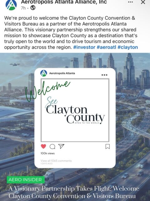 We’re excited to strengthen our regional connections as the Clayton County Convention & Visitors Bureau officially joins the Aerotropolis Atlanta Alliance!
This partnership creates another opportunity to elevate Clayton County, GA as a destination, support tourism growth, and contribute to the economic vitality of the region surrounding the world’s busiest airport.
Together, we’re helping more people discover what makes Clayton County a destination that is truly Open to the World.
Thank you, Aerotropolis Atlanta Alliance, for the warm welcome. We look forward to what’s ahead!
#SeeClaytonCountyGA #OpenToTheWorld #ClaytonCountyGA #AerotropolisAtlanta #GeorgiaTourism