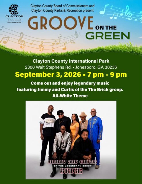 Make Clayton County, GA part of your Thursday night plans with Groove on the Green at Clayton County International Park! @claytoncountyparks 

Enjoy an evening of legendary R&B and funk featuring Jimmy and Curtis of the legendary group Brick. Dress in white for the evening’s all-white theme and enjoy live music in one of Clayton County’s signature outdoor destinations. @the_legendarybrick 

Thursday, September 3 | 7–9 PM
Clayton County International Park
2300 Walt Stephens Rd., Jonesboro, GA 30236

Visiting from outside the area? Come for the music and make an evening of exploring Clayton County, GA.

#SeeClaytonCountyGA #OpenToTheWorld #ClaytonCountyGA #JonesboroGA #LiveMusicGA #ExploreGeorgia