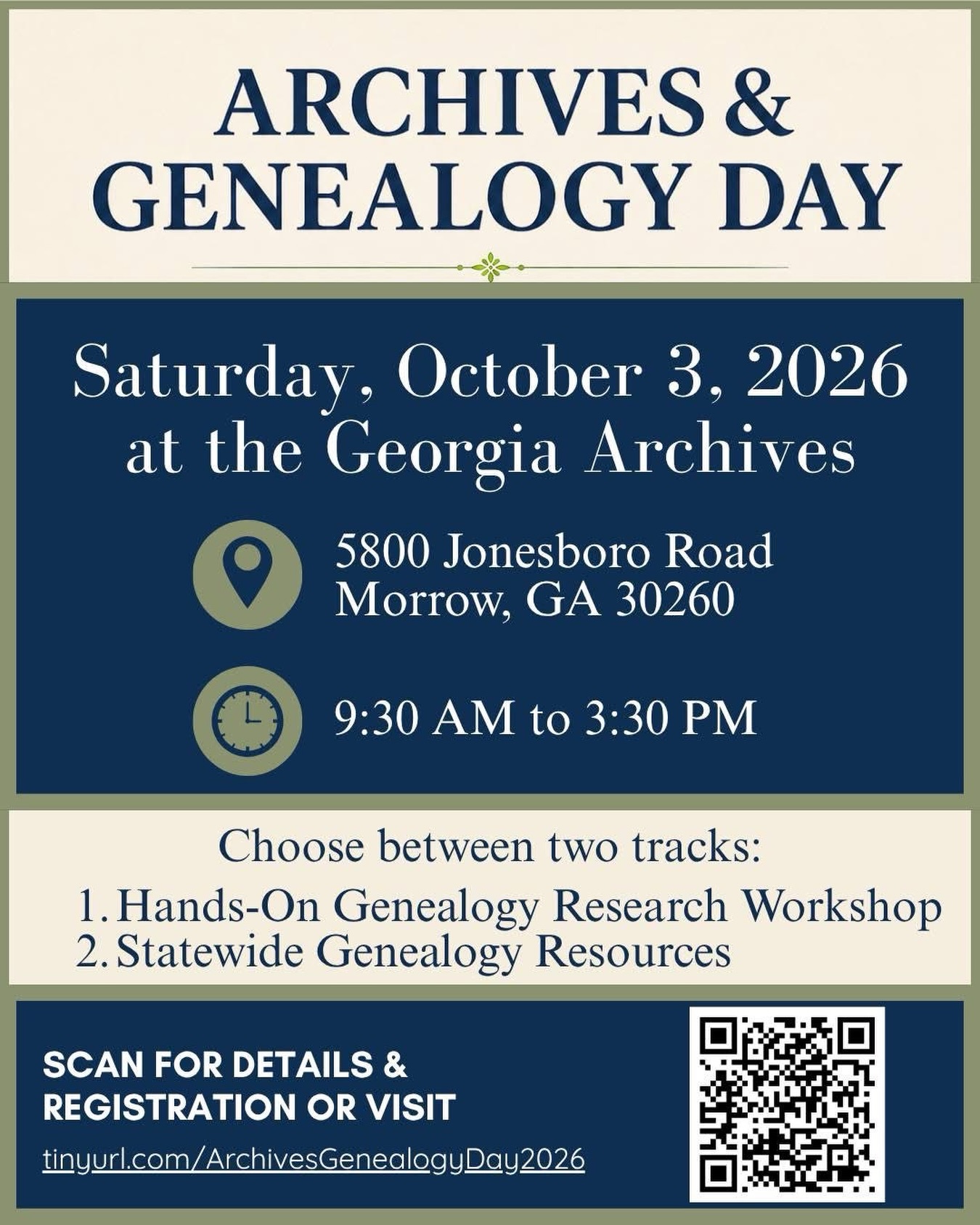 Trace your roots while visiting Clayton County, GA! Explore family history through hands-on research and statewide genealogy resources.
📍 Georgia Archives, 5800 Jonesboro Road, Morrow
📅 Saturday, October 3, 2026
⏰ 9:30 AM–3:30 PM
#GenealogyDay #FamilyHistory #GeorgiaArchives #SeeClaytonCountyGA #OpenToTheWorld