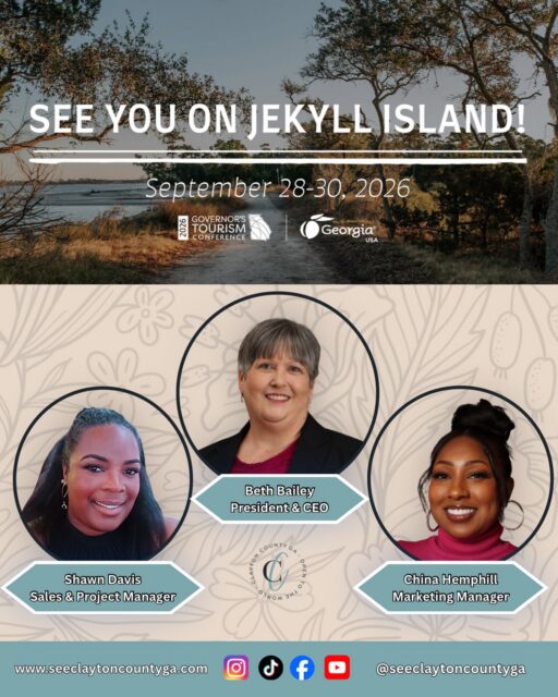 See Clayton County, GA is headed to Jekyll Island for the 2026 Governor’s Tourism Conference, September 28–30! Our team looks forward to connecting with tourism professionals from across Georgia and bringing home fresh ideas to help strengthen and promote our destination. @exploregeorgia @jekyll_island
#SeeClaytonCountyGA #OpenToTheWorld #GeorgiaTourism #ExploreGeorgia