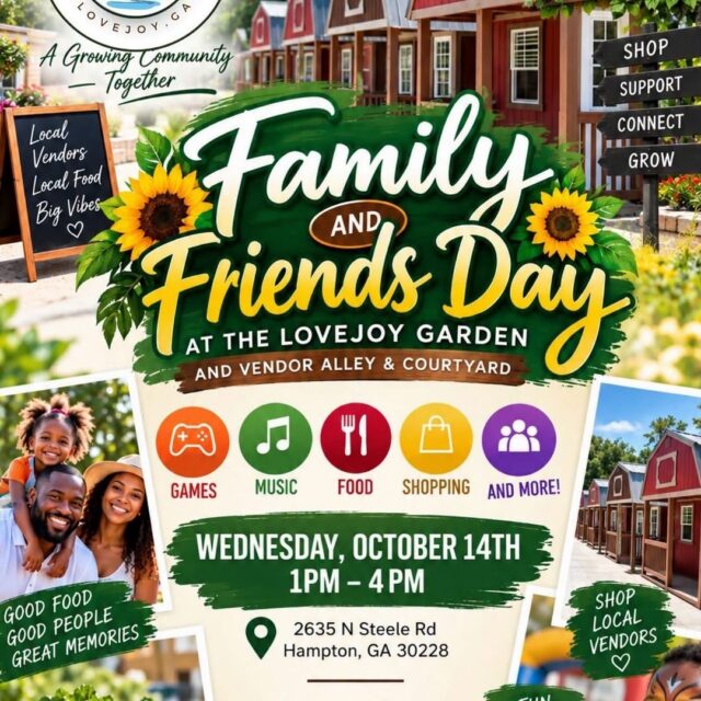 Discover something new in Lovejoy, GA! @cityoflovejoy
Looking for a midweek escape? Explore one of Clayton County, GA’s hidden gems at Lovejoy Garden’s Family & Friends Day!
Enjoy an afternoon of outdoor fun, shop local vendors at Vendor Alley and new Vendor Courtyard, and discover a growing destination for agritourism in Clayton County, GA.
Free admission and open to visitors from near and far!
📍 Lovejoy Garden | 2635 N. Steele Road, Lovejoy, GA 30228
📅 Wednesday, October 14, 2026
⏰ 1:00 PM – 4:00 PM
Bring your family, invite your friends, and experience a different side of Clayton County, GA!
#SeeClaytonCountyGA #OpenToTheWorld #LovejoyGA #Agritourism