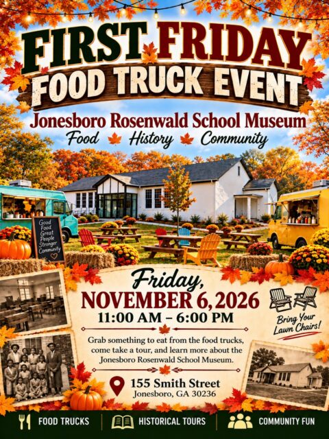 Food, history, and community come together in Jonesboro, GA!
Make plans to visit the First Friday Food Truck Event at the Jonesboro Rosenwald School Museum! Enjoy delicious food trucks, explore local history with museum tours, and experience a fall afternoon in Clayton County, GA.
Friday, November 6 | 11 AM–6 PM
155 Smith Street, Jonesboro, GA
Bring your lawn chairs and stay awhile!
#SeeClaytonCountyGA #OpenToTheWorld #JonesboroGA #GeorgiaHistory #ExploreGeorgia