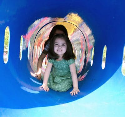 Children in a slide at a playground