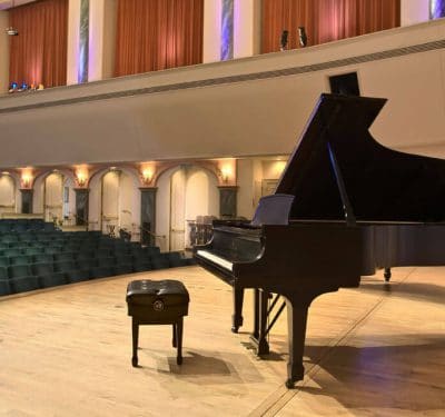 Piano on stage at Spivey Hall