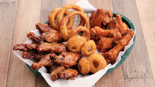 wings and onion ring basket